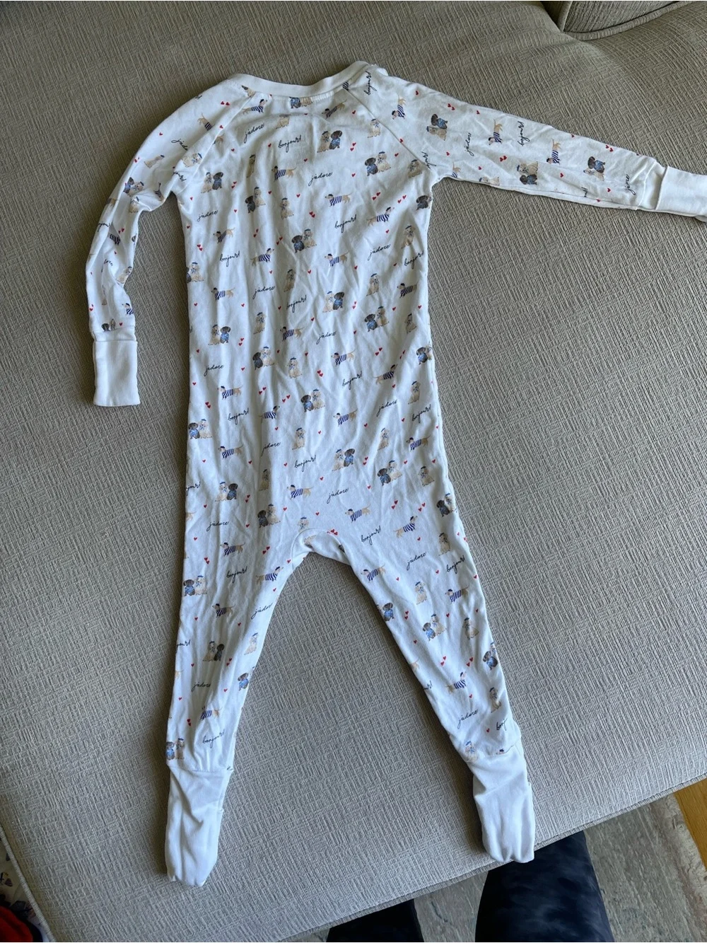 Soft White Kids Footed One-Piece Pajamas with Playful Print
